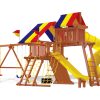 Premium cedar Rainbow Playset compared to a standard backyard swing set