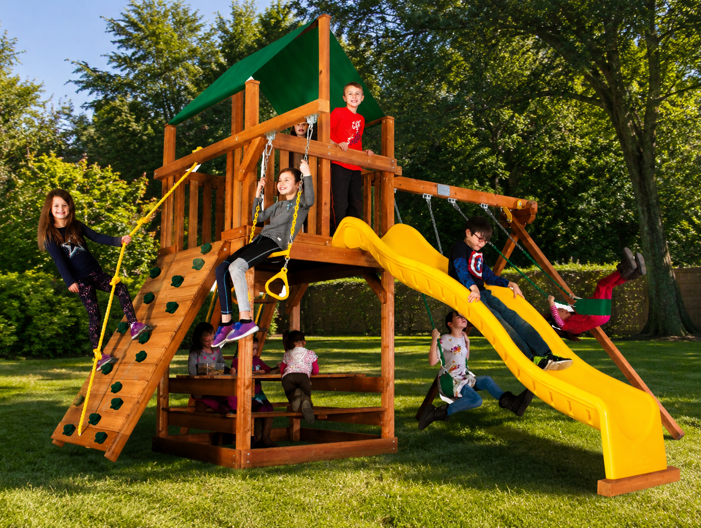 Rainbow Play Systems NJ cedar swing set installed in a New Jersey backyard