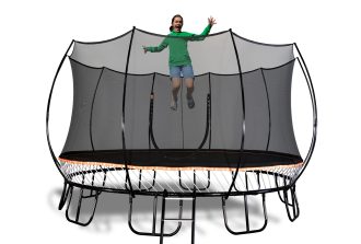 Springless backyard trampoline with safety enclosure from Rainbow Direct in New Jersey